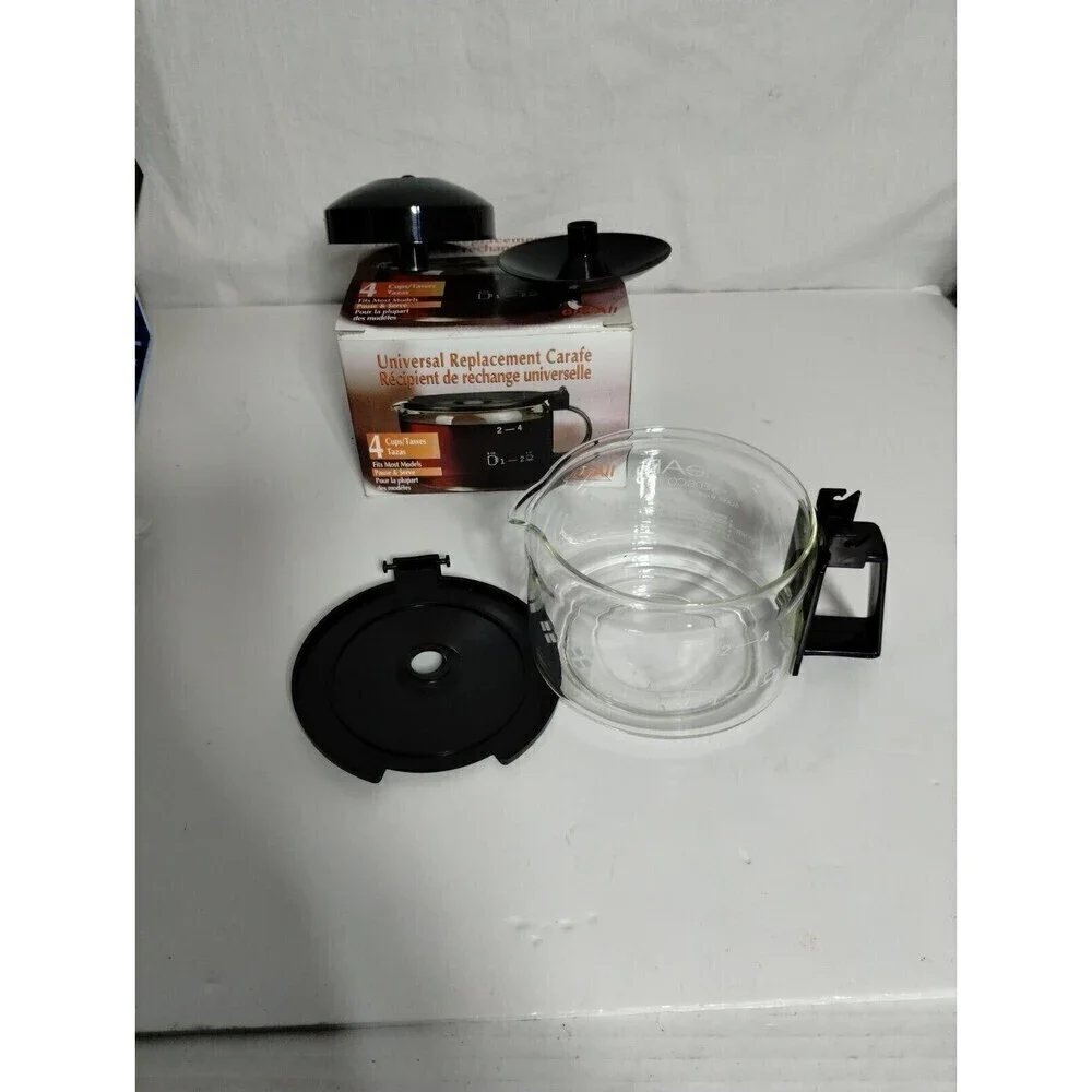 NOS Universal Replacement Carafe Medelco GL204 4 Cup Glass Black Coffee Pot WBox